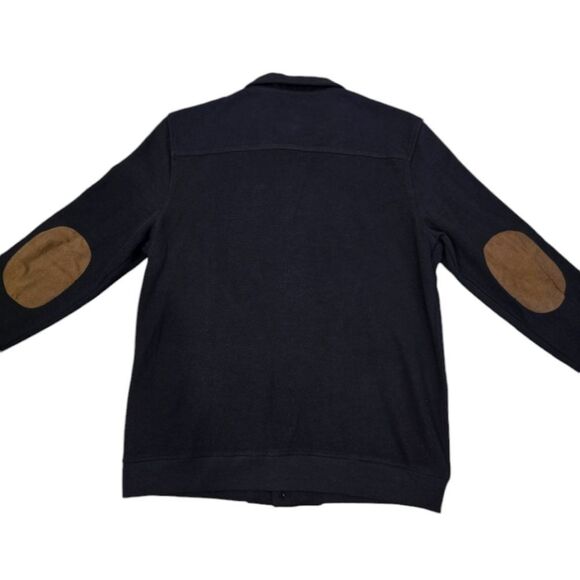 JOS A BANK Cardigan Sweater Size Large Navy Blue Button Up Elbow Patch - Picture 3 of 4